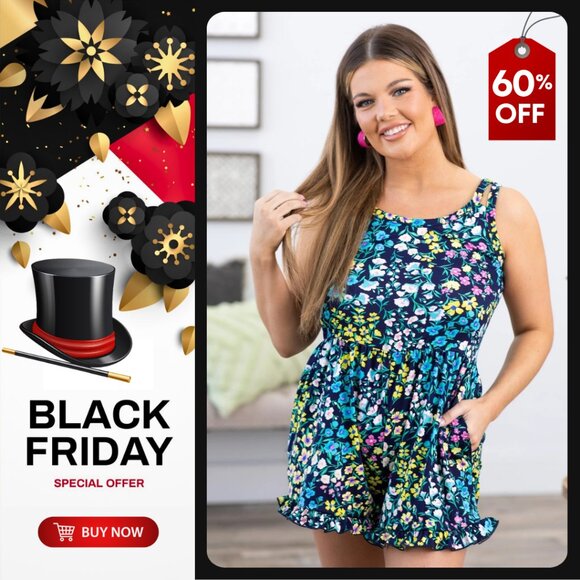 💣White Birch You Grow Girl Floral Print Sleeveless Side Pockets Romper | Size M - Picture 1 of 5